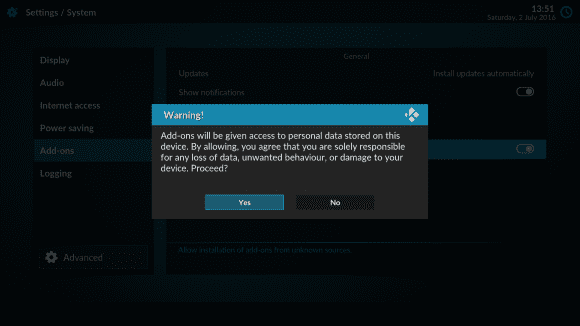 Bei Kodi 17 gibt es eine Warnung, wenn Add-Ons aus unbekannten Quellen kommen (Quelle: kodi.tv)
