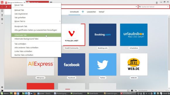 Vivaldi Snapshot 1.3.534.3 und Hibernation für Tabs