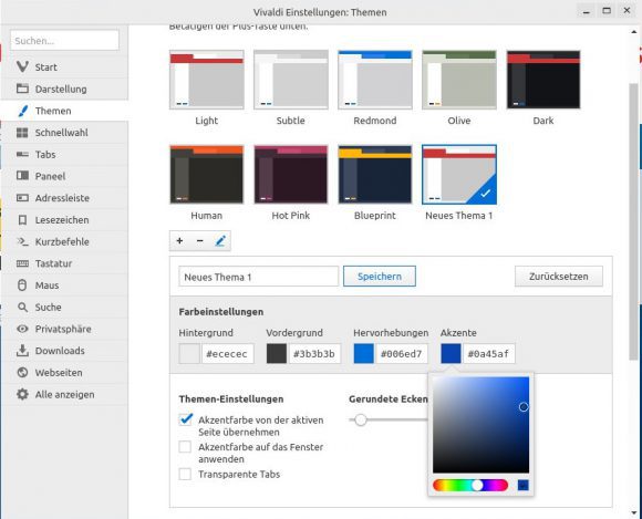 Vivaldi 1.3 mit anpassbaren Themen