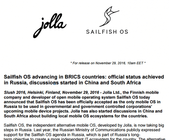 Jolla, Sailfish OS und Russland kuscheln