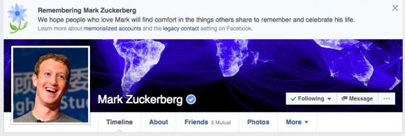 Auch Mark Zuckerberg wurde vom Bug als tot deklariert ...