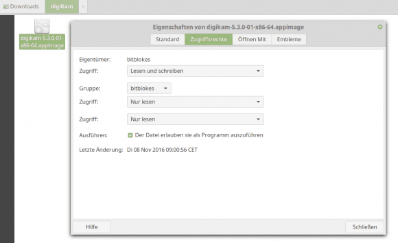 das AppImage für digiKam 5.3 ausführbar machen