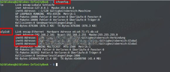 Mit ifconfig die Schnittstelle ermitteln