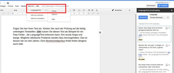 Mit LanguageTool in Google Docs prüfen