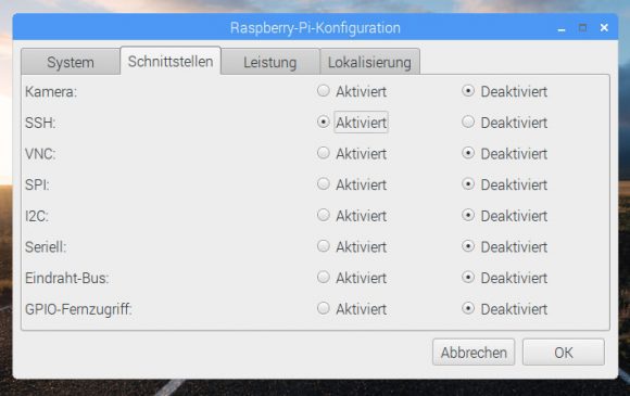 Via Raspberry-Pi-Konfiguration SSH aktivieren und deaktivieren