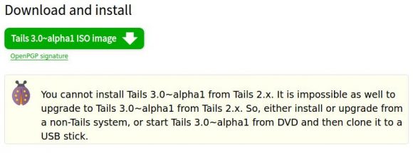 Tails 3.x lässt sich nicht via Tails 2.x installieren