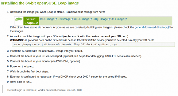 openSUSE Leap 42.2 64-Bit für den Raspberry Pi 3 ist verfügbar