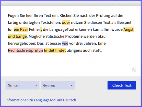 Die Online-Version von LanguageTool verwendet immer die aktuellsten Regeln