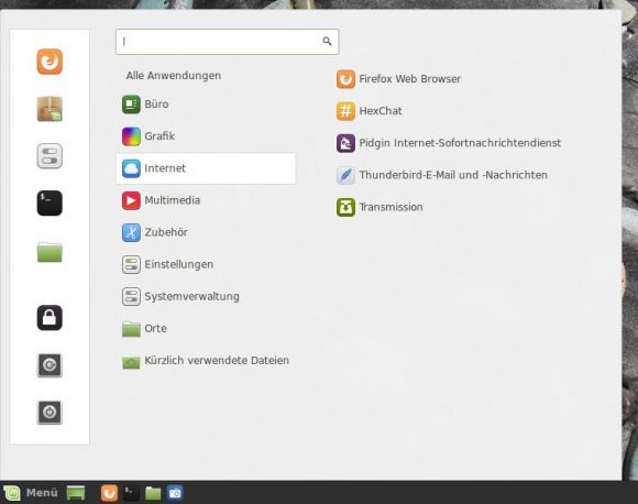 Linux Mint 18.1: Menü mit Mint-Y