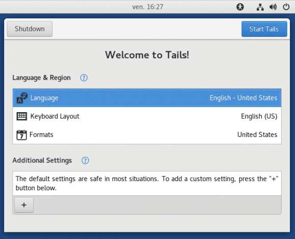 Neuer Greeter von Tails 3.0 (Quelle: tails.boum.org)