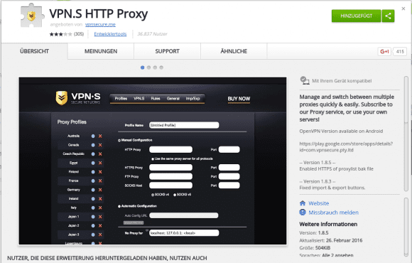 Chrome Extension von VPNSecure