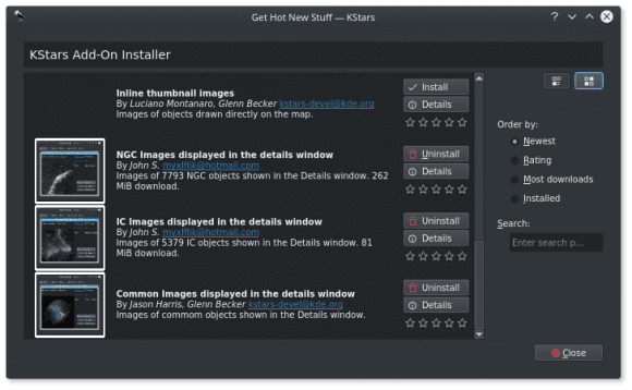 In KStars 2.7.7 lassen sich mützliche Addons installieren (Quelle: knro.blogspot.com.eg)