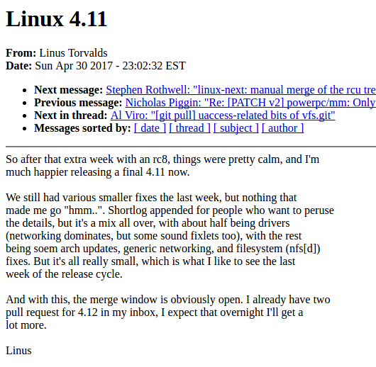 Linux Kernel 4.11 ist da
