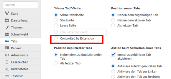 Vivaldi und Controlled by Extension