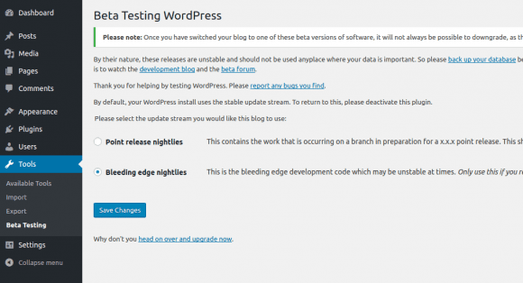 WordPress 4.8 RC kannst Du über das Beta-Tester-Plugin installieren