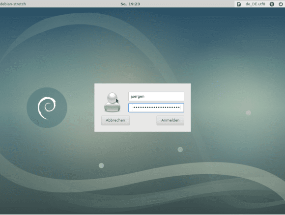 Debian 9: Anmeldebildschirm