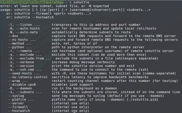 sshuttle und die Optionen