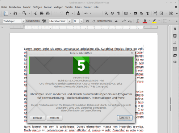 LibreOffice 5.4 ist via PPA verfügbar