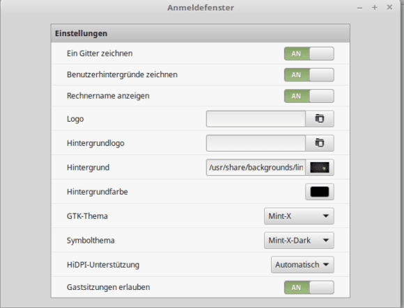 Anmeldefenster konfigurieren