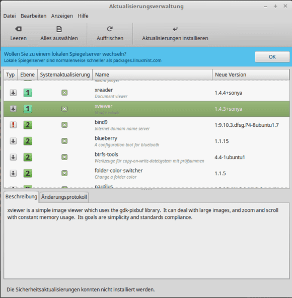 Linux Mint 18.2 Aktualisierungsverwaltung