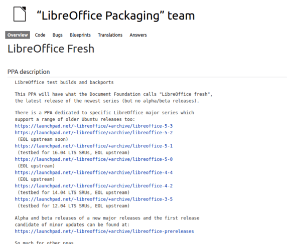 LibreOffice 5.4 sollte bald als PPA verfügbar sein