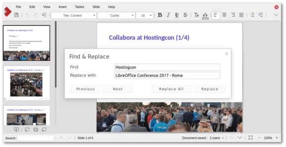 Suchen & Ersetzen auch für Impress und Calc (Quelle: collaboraoffice.com)