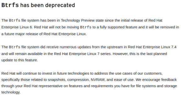 RHEL (Red Hat Enterprise Linux) künftig ohne Btrfs