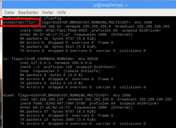 Raspberry Pi Stretch verwendet für die Netzwerkkarte einen anderen Namen