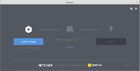 Das Abbild von Raspbian Stretch in Etcher auswählen