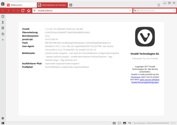 Vivaldi 1.11 RC1 unter Linux