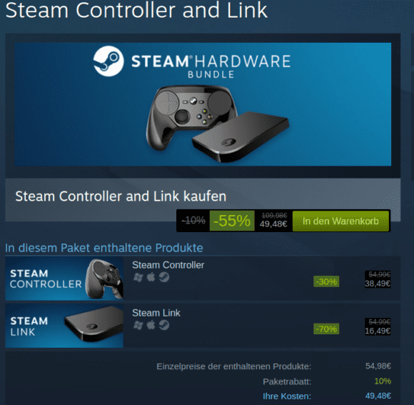 Steam Controller und Steam Link ziemliche reduziert