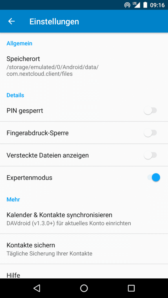 Nextcloud Android App 2.0 im Expertenmodus