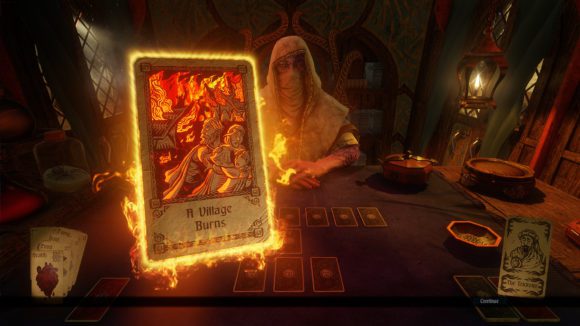 Hand of Fate 2 und das brennende Dorf (Quelle: defiantdev.com)