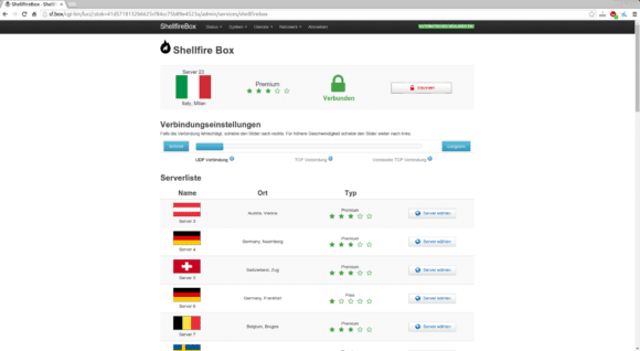 Web UI der Shellfire Box