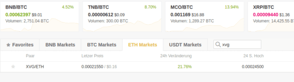 Bei Binance kannst Du Ethereum in Verge tauschen