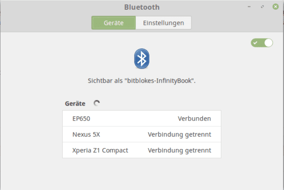 Kopfhörer EP650 via Bluetooth verbunden