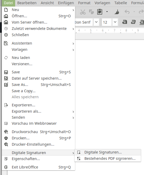 Digitale Signatur bei LibreOffice