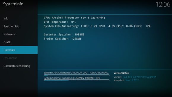Hardware-Anzeige unter Kodi