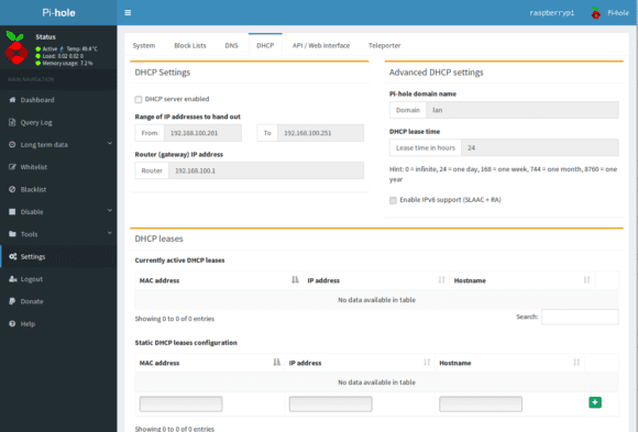 Einstellungen: DHCP