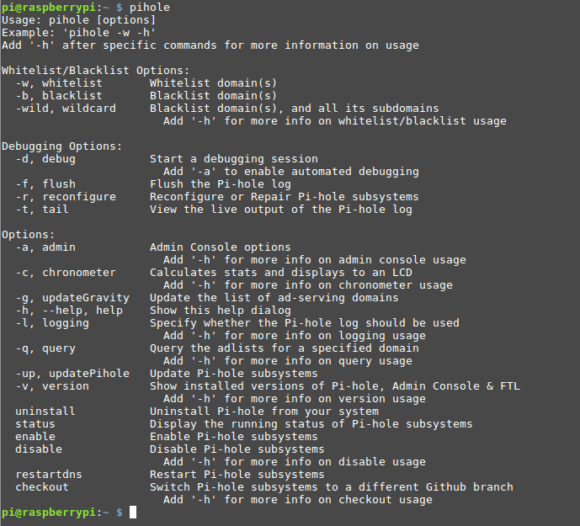 Pi-hole auf der Kommandozeile