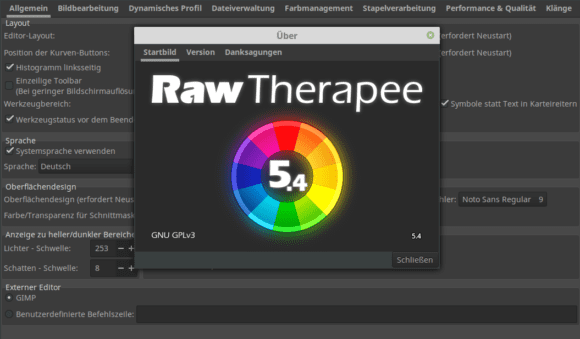 RawTherapee 5.4 unter Linux Mint 18.3