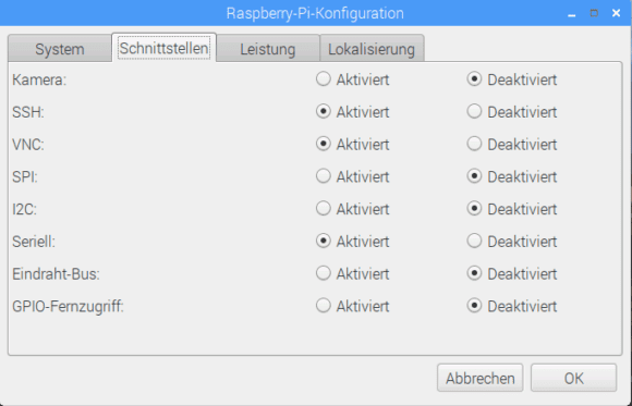 Bei mir ist sowohl der VNC Server als auch SSH aktiviert