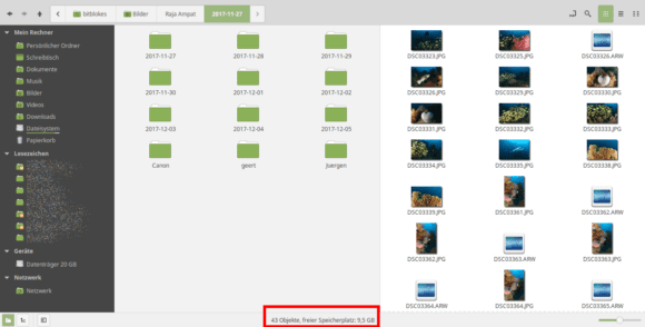 Nemo unter Linux Mint bietet viel mehr Funktionen
