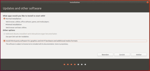 Ubuntu 18.04 LTS Desktop mit der Option einer minimalen Installation