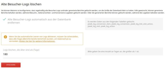 Besucher-Logs werden alle 180 Tage automatisch gelöscht - ist das OK, DSGVO?