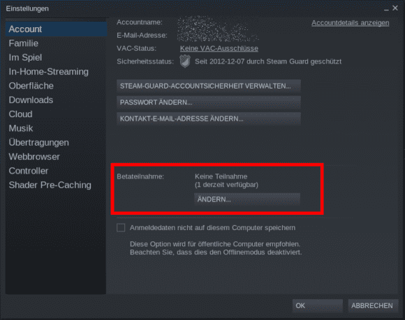 Über die Beta-Version des Steam-Clients kommst Du an Proton