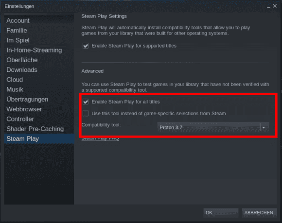 Du kannst Steam Play bereits für nicht offiziell unterstützte Spiele benutzen