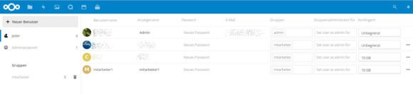 Benutzerverwaltung bei Nextcloud 14