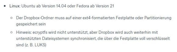 Ext4 wird Dropbox unterstützen, ecryptfs aber nicht.