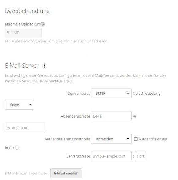 E-Mail-Konfiguration und Dateibehandlung